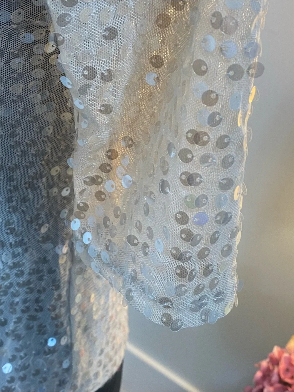 Zara Ivory Sequin Puff-Sleeve Top